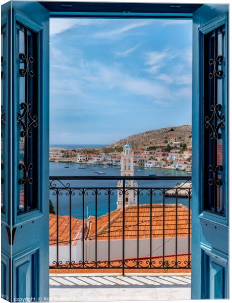 Doorway to Halkis Charming Harbor Canvas Print by Rick Bowden