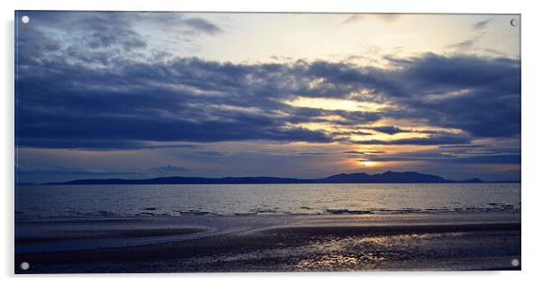 Isle of Arran silhouetted by sunset  Acrylic by Allan Durward Photography