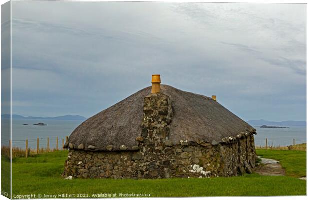 Crofters cottage in Kilmuir Museum of Island life, on the Isle of Skye Canvas Print by Jenny Hibbert