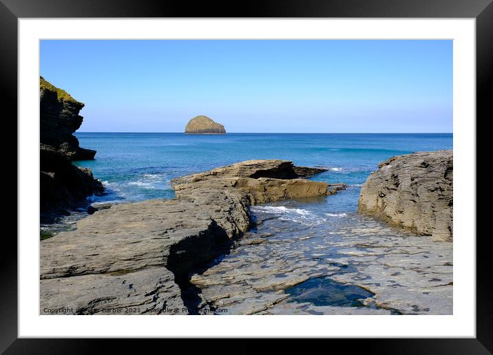 The entrance to Trebarwith Strand at high tide. Framed Mounted Print by Peter Barber
