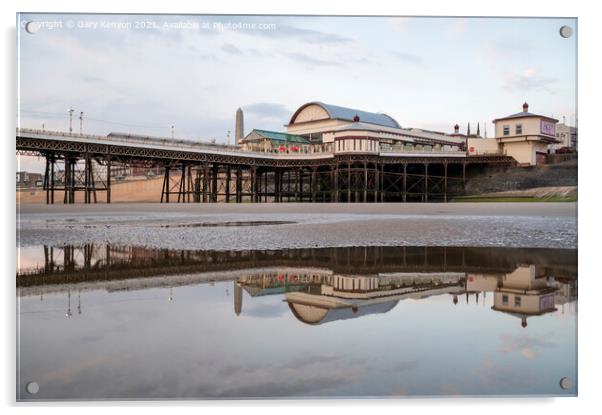 North Pier Reflections In Blackpool Acrylic by Gary Kenyon