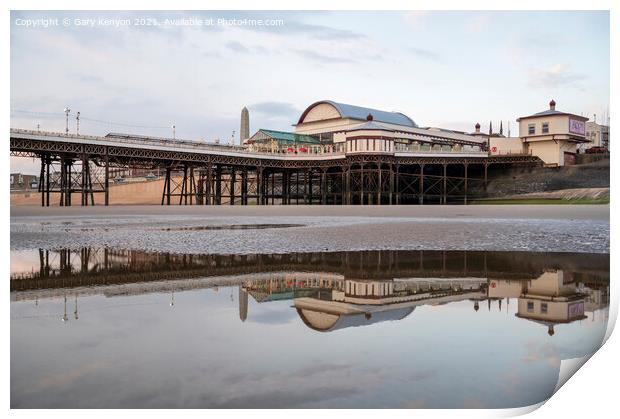 North Pier Reflections In Blackpool Print by Gary Kenyon