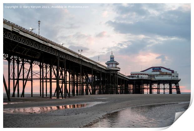 North Pier in Blackpool at sunset Print by Gary Kenyon