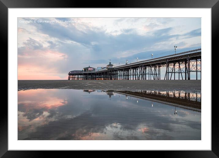 Pink sky sunset on the beach at Blackpool at North Framed Mounted Print by Gary Kenyon
