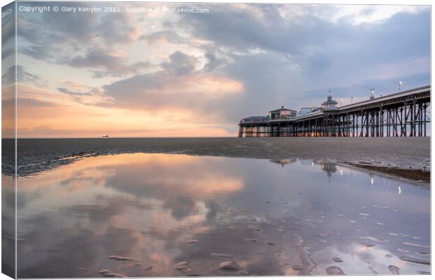 Reflecting sunset at Blackpool's North Pier Canvas Print by Gary Kenyon