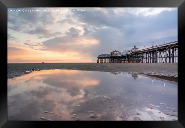 Reflecting sunset at Blackpool's North Pier Framed Print by Gary Kenyon