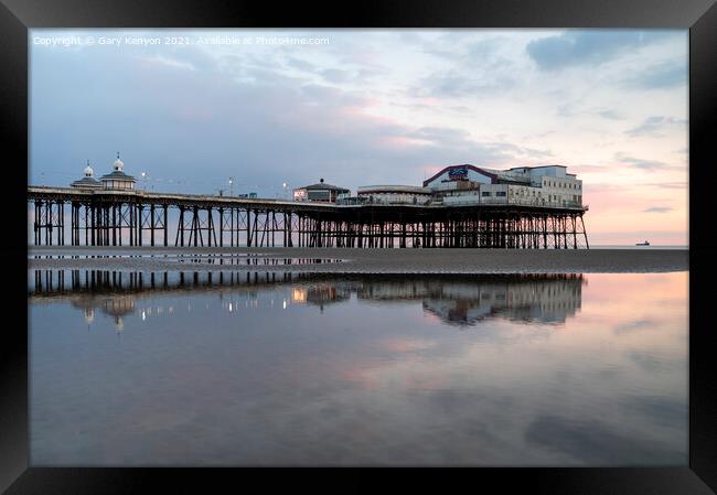 Pastel Sunset reflection at North Pier Blackpool Framed Print by Gary Kenyon