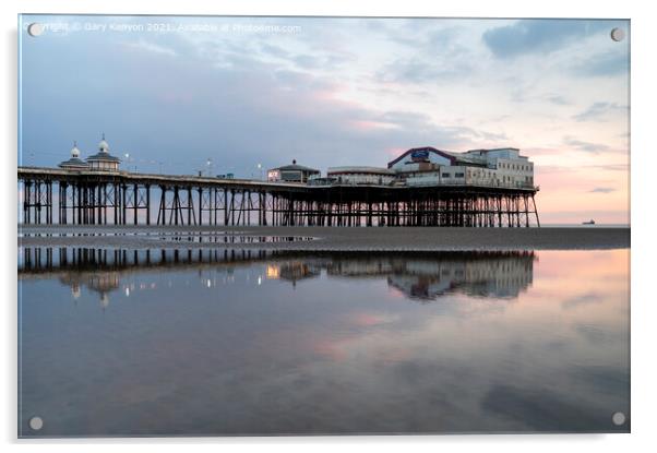 Pastel Sunset reflection at North Pier Blackpool Acrylic by Gary Kenyon