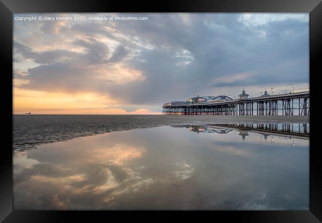 Sunset Reflections  North Pier Blackpool Framed Print by Gary Kenyon