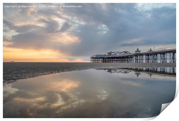 Sunset Reflections  North Pier Blackpool Print by Gary Kenyon