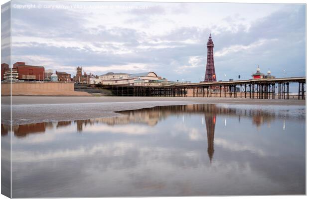 Blackpool Tower and North Pier Reflecting Canvas Print by Gary Kenyon