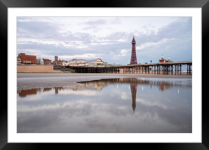 Blackpool Tower and North Pier Reflecting Framed Mounted Print by Gary Kenyon