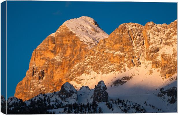 Tofana di Rozes Peak in Cortina d'Ampezzo in Winter at Dawn Canvas Print by Dietmar Rauscher