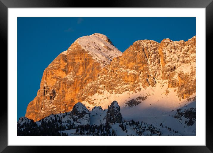 Tofana di Rozes Peak in Cortina d'Ampezzo in Winter at Dawn Framed Mounted Print by Dietmar Rauscher