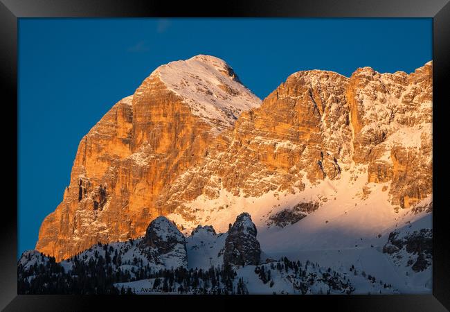 Tofana di Rozes Peak in Cortina d'Ampezzo in Winter at Dawn Framed Print by Dietmar Rauscher