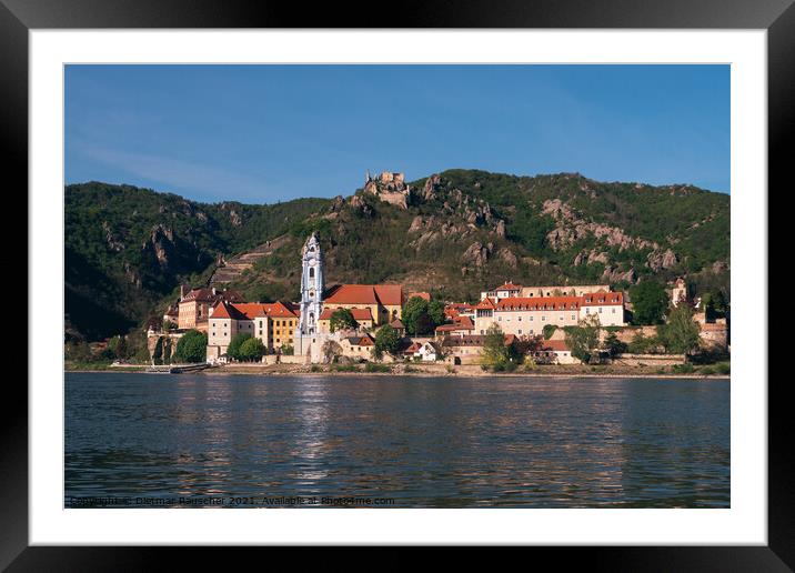 Duernstein Cityscape with Blue Abbey Church Tower and Kuenringer Framed Mounted Print by Dietmar Rauscher