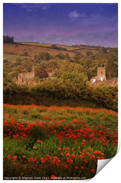 Poppies view of a Shropshire village  Print by Stephen Davis