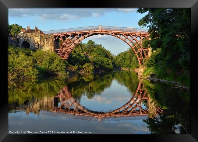 Reflection of the Ironbridge. Framed Print by Stephen Davis