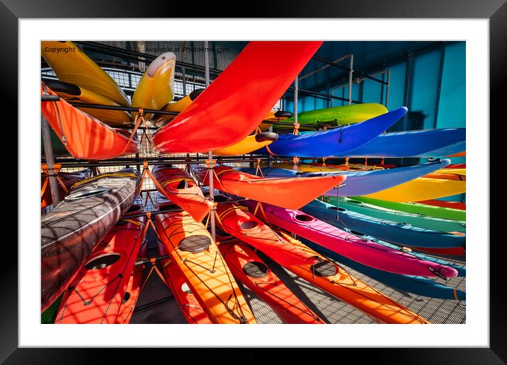 Kayaks storage racks on Faaborg harbor, Denmark Framed Mounted Print by Frank Bach