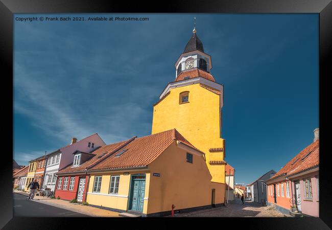 Bell Tower in Faaborg old streets, Denmark Framed Print by Frank Bach