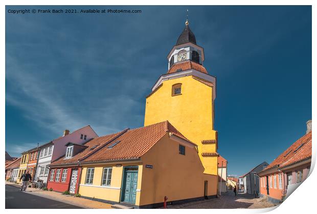 Bell Tower in Faaborg old streets, Denmark Print by Frank Bach