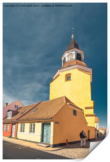 Bell Tower in Faaborg old streets, Denmark Print by Frank Bach