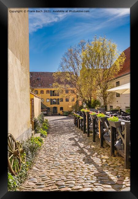 Old narrow streets in faaborg city, Denmark Framed Print by Frank Bach