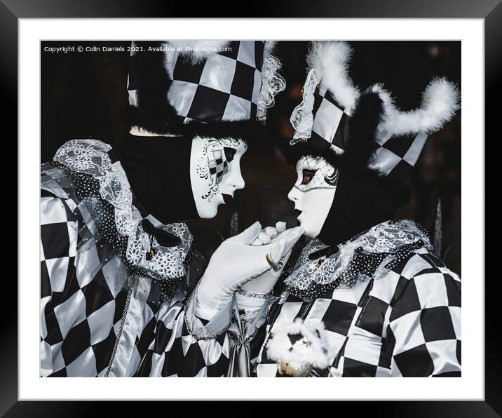 Venetian Masquerade Black and white Pair  Framed Mounted Print by Colin Daniels