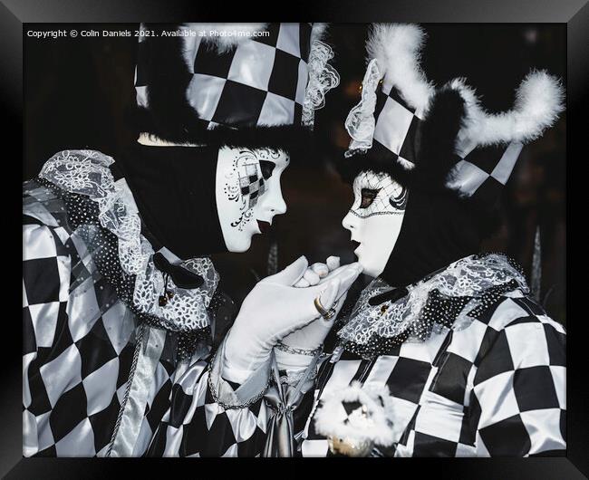 Venetian Masquerade Black and white Pair  Framed Print by Colin Daniels
