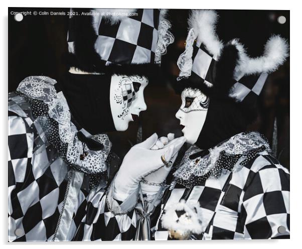 Venetian Masquerade Black and white Pair  Acrylic by Colin Daniels