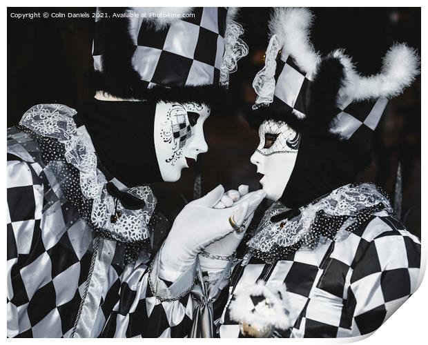 Venetian Masquerade Black and white Pair  Print by Colin Daniels