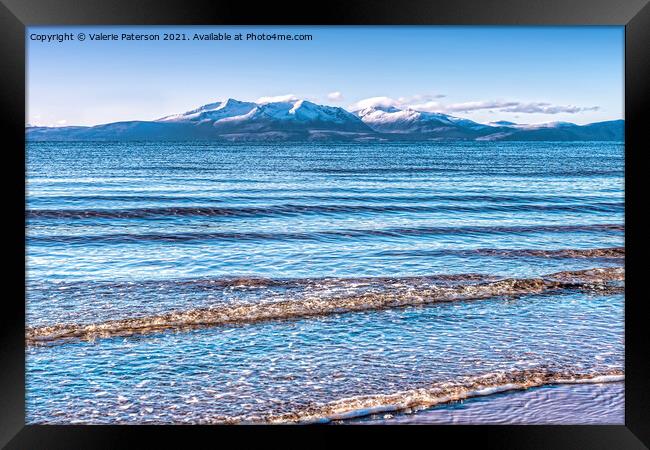 Snowy Arran from Ardrossan Framed Print by Valerie Paterson