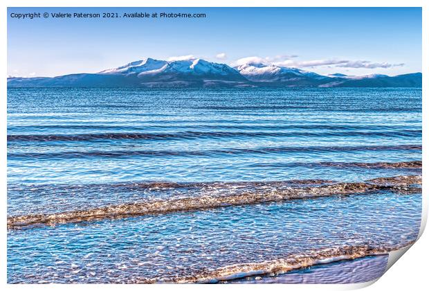 Snowy Arran from Ardrossan Print by Valerie Paterson