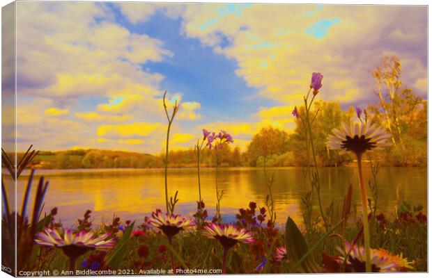 View across the lake enhanced Canvas Print by Ann Biddlecombe