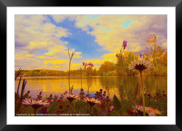 View across the lake enhanced Framed Mounted Print by Ann Biddlecombe