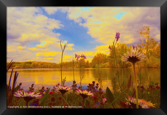 View across the lake enhanced Framed Print by Ann Biddlecombe