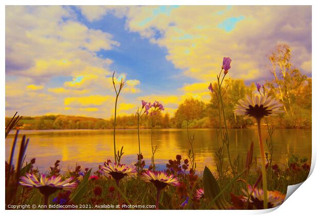 View across the lake enhanced Print by Ann Biddlecombe