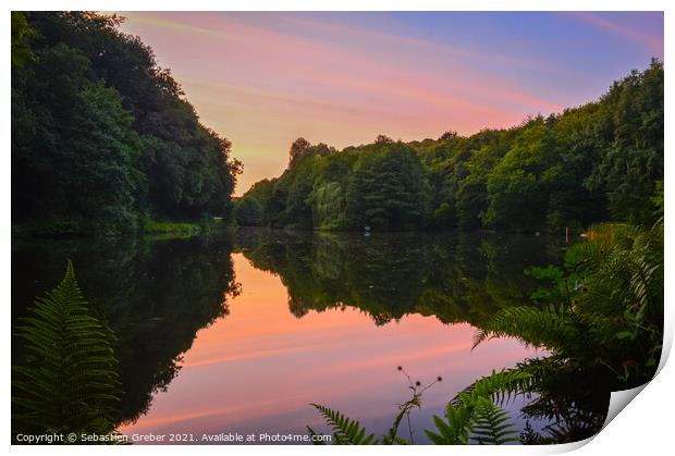 Sunset at Moss Valley Country Park Print by Sebastien Greber