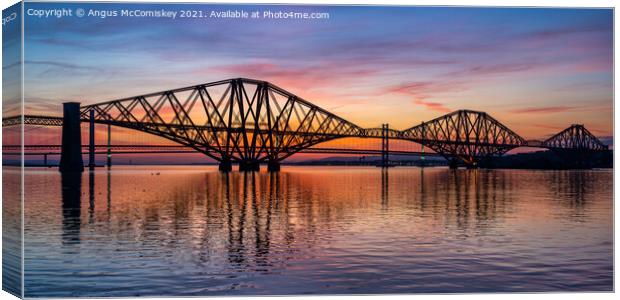 Forth Rail Bridge at sunset Canvas Print by Angus McComiskey