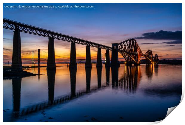 Forth Rail Bridge at dusk Print by Angus McComiskey