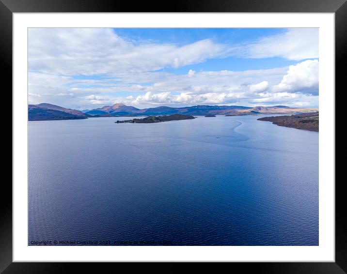 Loch Lomond from the air Framed Mounted Print by Michael Crossland