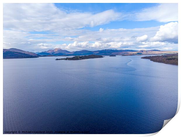 Loch Lomond from the air Print by Michael Crossland