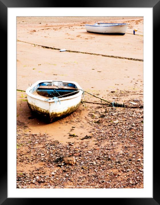 Moored Rowing Boats Beached At Low Tide In Shaldon, Devon Framed Mounted Print by Peter Greenway