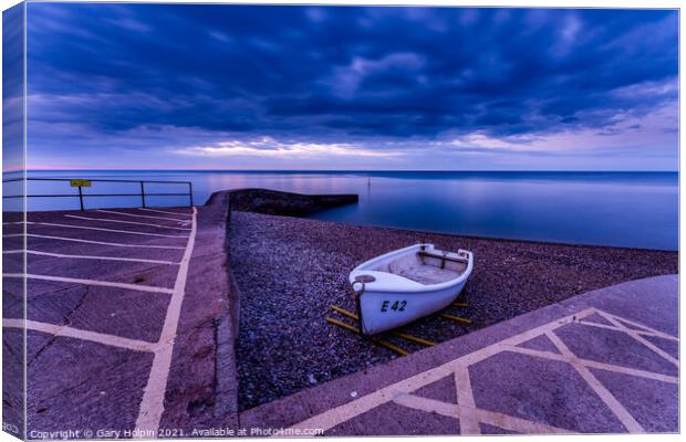 Boat in the blue hour on Sidmouth Beach Canvas Print by Gary Holpin