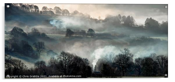 Morning mist in the Derwent Valley.  Acrylic by Chris Drabble