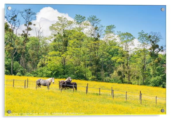 Spring landscape with horses in a field in France Acrylic by Delphimages Art