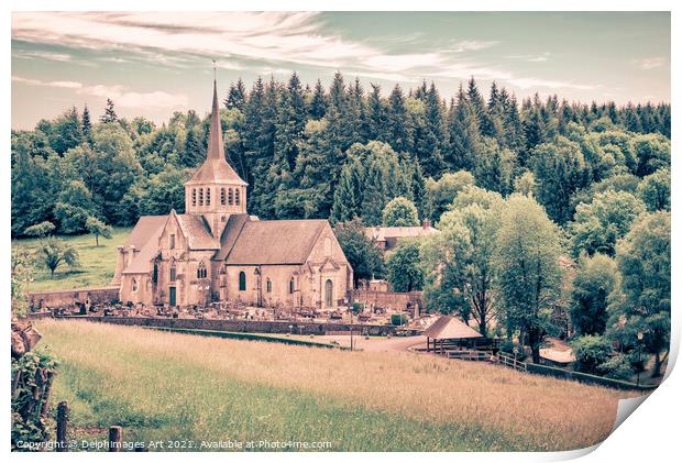 French village and church in Normandy, France Print by Delphimages Art