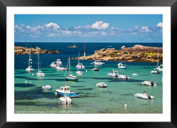 Boats and transparent water beach in Brittany Framed Mounted Print by Delphimages Art