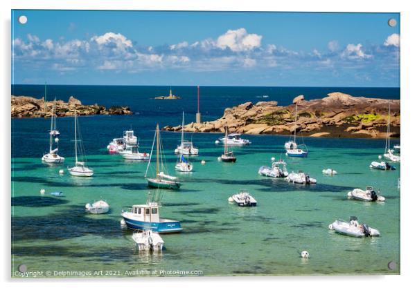 Boats and transparent water beach in Brittany Acrylic by Delphimages Art