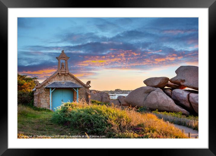 Chapel at sunset in Brittany, France Framed Mounted Print by Delphimages Art